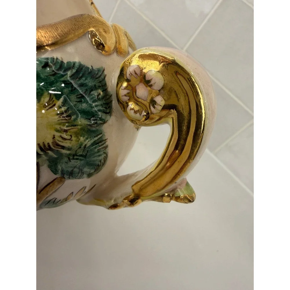 Capodimonte Italy Ceramic Centerpiece Bowl Relief Mythological Cherub Gold Gilt